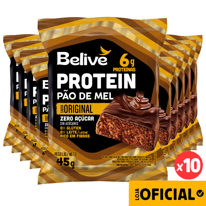 Kit 10 Pão de Mel Protein Sem Açúcar Sem Glúten Belive
