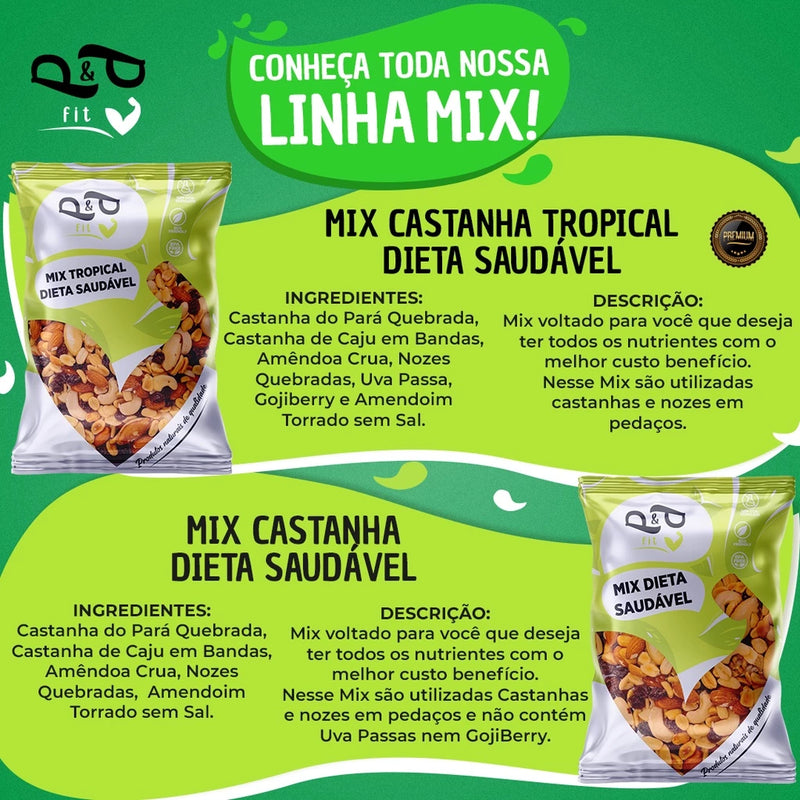 Mix Castanha Tropical Dieta Saudável 3Kg - Castanha de Caju, Nozes, Amendoa, Castanha do Pará, Amendoim, Uva Passa